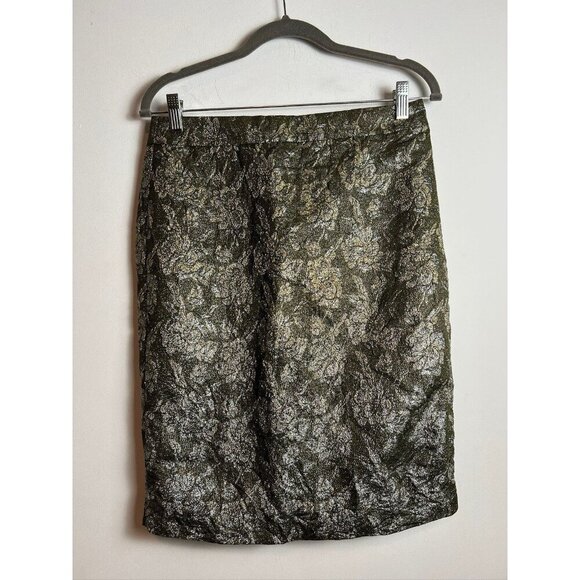 J CREW Gold Metallic Floral Jacquard Pencil Skirt Nwt - Picture 1 of 8